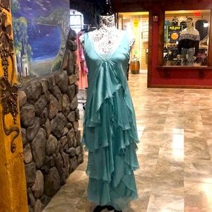 NWT Dance in Paris Aqua Maxi Ruffle Dress One Size